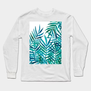 Watercolor Palm Leaves on White Long Sleeve T-Shirt